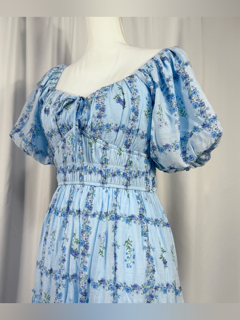 Trixxi Blue Floral Maxi Dress Small Puff Sleeve Cottagecore Prairie